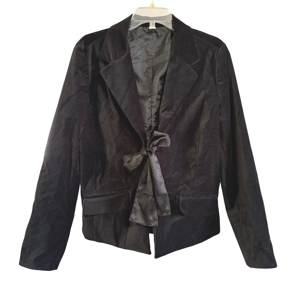 Old Navy Vintage Black Velvet Bow Front Blazer Jacket XL 2004 Holiday Whimsigoth